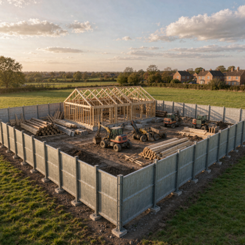 Temporary site boundary hoarding installation