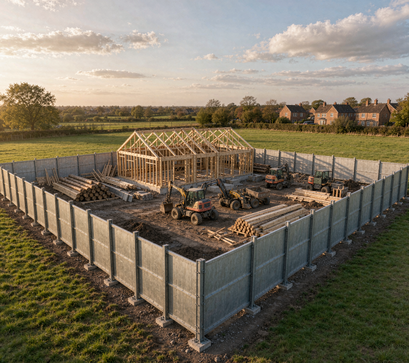 Temporary site boundary hoarding installation