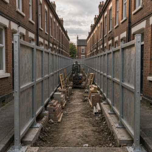 Narrow-site construction hoarding installation