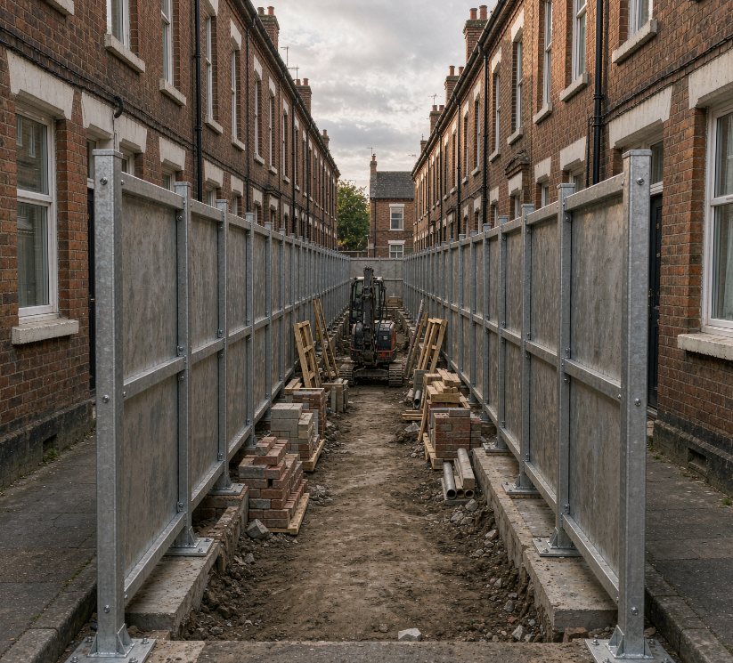 Narrow-site construction hoarding installation