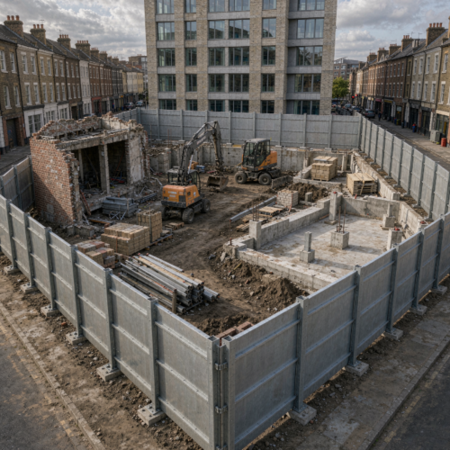 Irregular-site construction hoarding installation