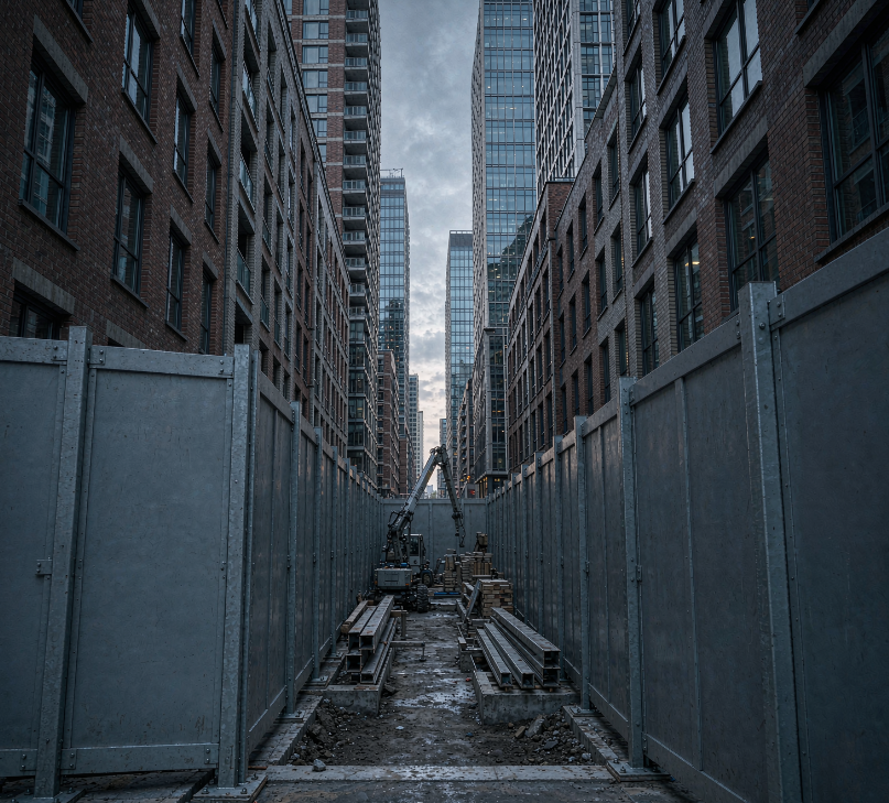High-density urban construction hoarding installation