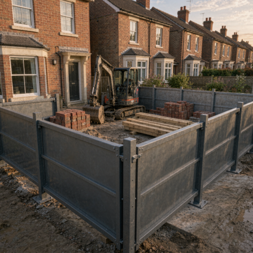 Small-scale construction site hoarding installation