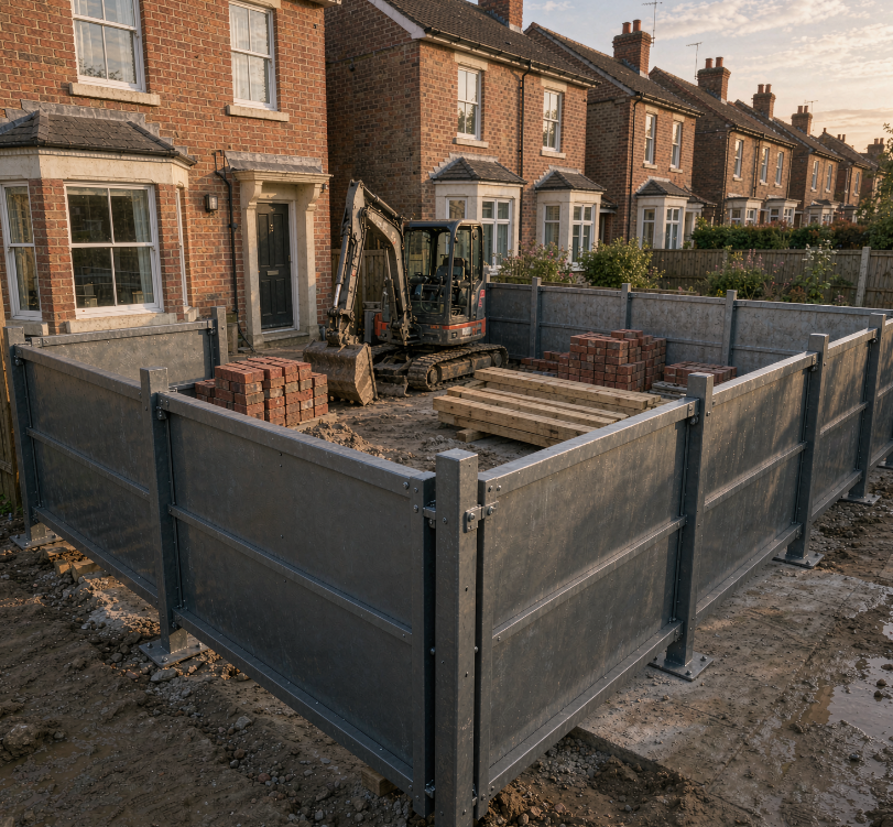 Small-scale construction site hoarding installation