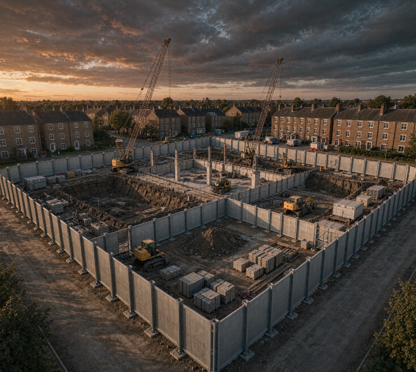Site-wide temporary hoarding installation