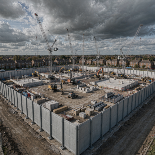 Large-scale construction site hoarding installation