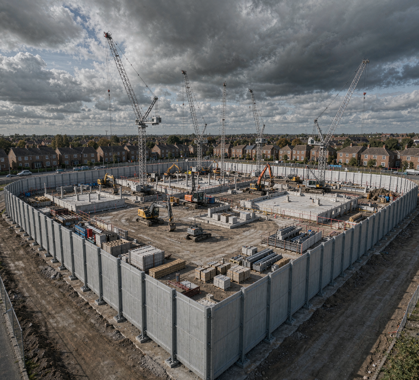 Large-scale construction site hoarding installation